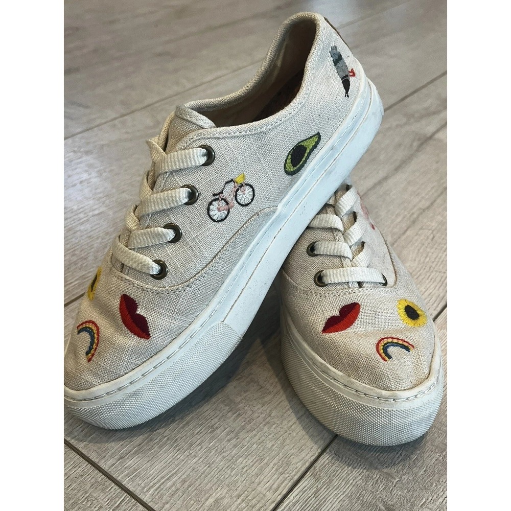 Soludos x Baobab Sneakers Womens 7 Cream Multi Embroidery Platform Canvas Boho